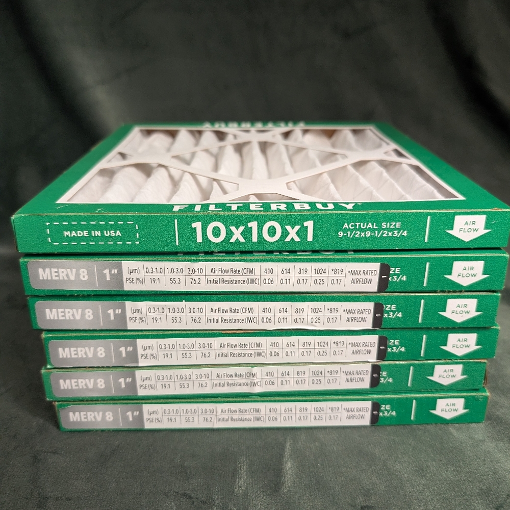 Filterbuy 10x10x1 Pleated Air Filters for HVAC AC Furnace (MERV 8) Pack Of 6